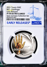 Load image into Gallery viewer, 2021 SEAN CONNERY COLLECTION GOLDFINGER SILVER 1/2oz 50c NGC PF69 James Bond 007
