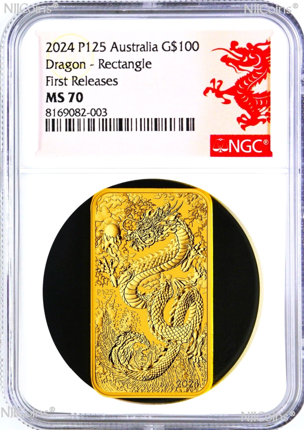 2024 Dragon 1oz .9999 GOLD Rectangular $1 Dollar Bar COIN NGC MS 70 FR Lunar LB