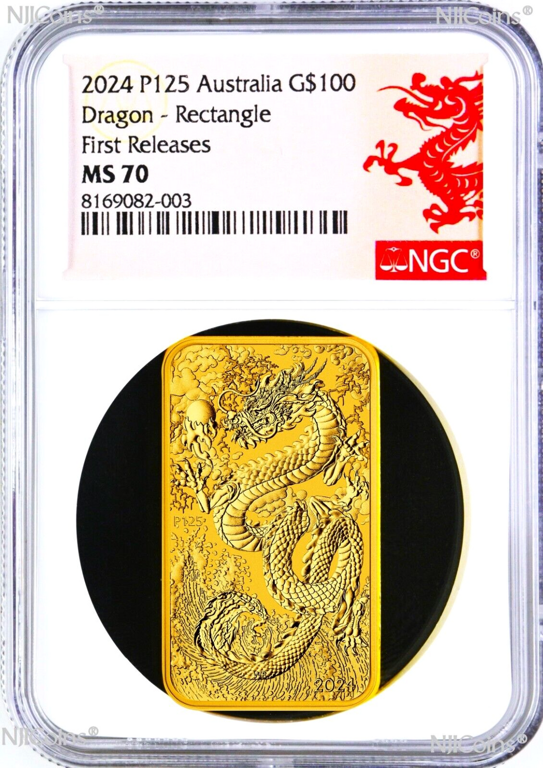 Gold Coin Rextangular 2024 Dragon 1oz .9999 GOLD Rectangular $1 Dollar Bar COIN NGC MS 70 FR ...