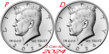 Load image into Gallery viewer, 2024 Kennedy Half Dollars 2 coins set P + D Clad President 50¢ coin US Mint
