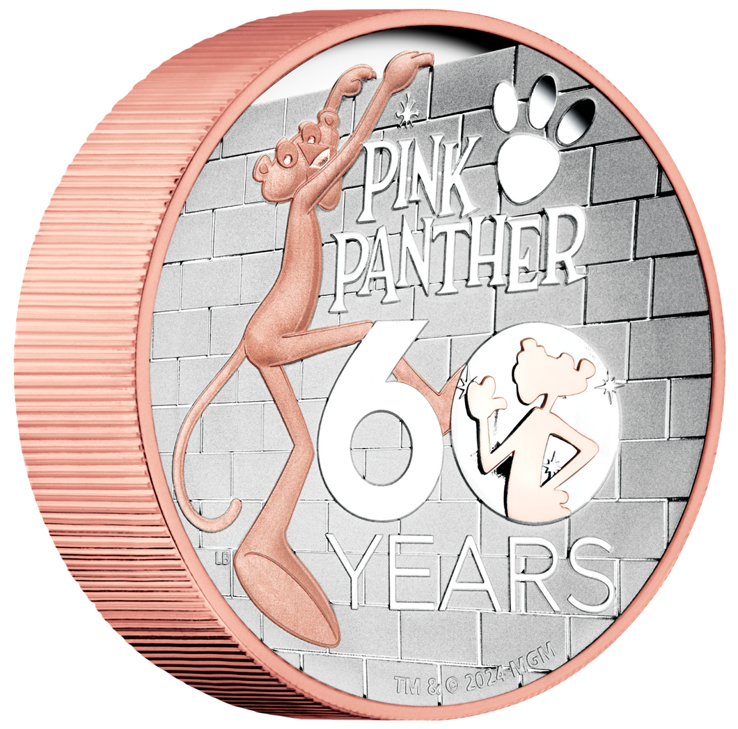 2024 5oz 9999 Silver Gilt by Gold Pink Panther High Relief PROOF $5 Coin