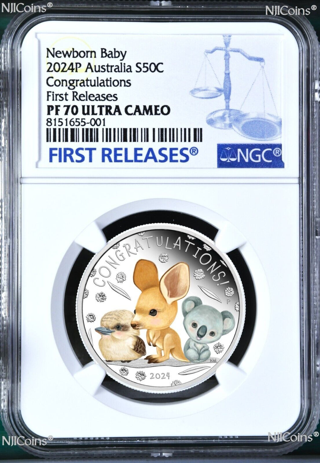 2024 PROOF Silver Newborn Baby NGC PF70 1/2oz 50c Coin Kangaroo/Koala/Kookaburra