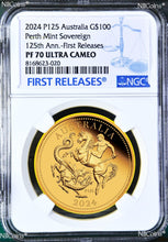 Load image into Gallery viewer, 5-Coin Set 2024 Aussie Q+H+S+D+F Sovereign GOLD $5 $15 $25 $50 $100 NGC PF70 FR
