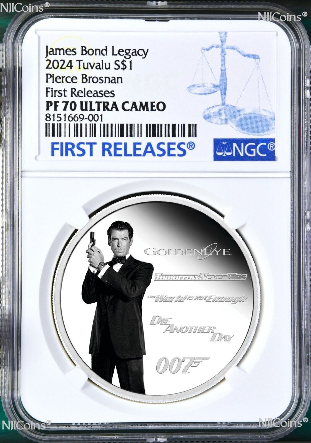 2024 James Bond Legacy 4th Issue Pierce Brosnan SILVER $1 1oz COIN NGC PF70 FR