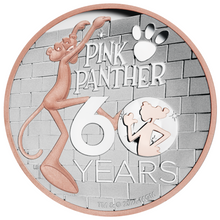 Load image into Gallery viewer, 2024 5oz 9999 Silver Gilt by Gold Pink Panther High Relief PROOF $5 Coin
