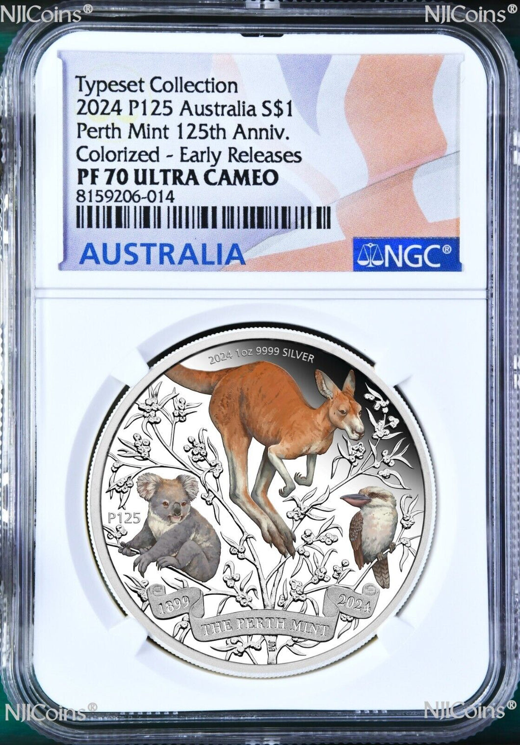 2024 Perth Mint 125 Anniversary 1oz $1 PROOF COLORED Silver NGC PF70 UC Coin
