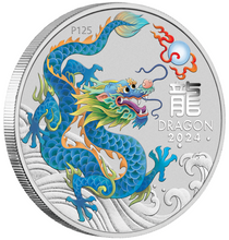 Load image into Gallery viewer, 2024 Lunar Year of the Dragon 1/2oz TEAL Silver Half Dollar Coin In Mint Capsule
