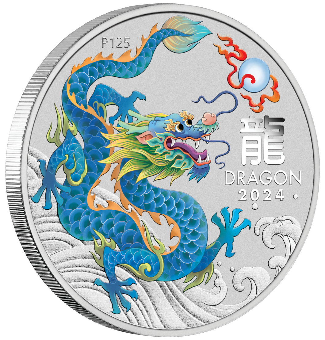 2024 Lunar Year of the Dragon 1/2oz TEAL Silver Half Dollar Coin In Mint Capsule