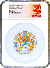 Load image into Gallery viewer, 2024 Silver Lunar Year of the Dragon NGC MS70 5oz $8 Coin Colorized
