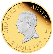 Load image into Gallery viewer, 2024 Reverse-Gilded Kangaroo Proof .9999 Silver 2oz $2 Coin w/ King Charles Effi
