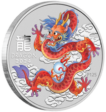 Load image into Gallery viewer, 2024 RED Lunar Year of the Dragon 1/2oz Silver Half Dollar Coin In Mint Capsule
