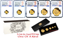 Load image into Gallery viewer, 5-Coin Set 2024 Australia Q+H+S+D+F Sovereign GOLD $5 $15 $25 $50 $100 NGC PF70
