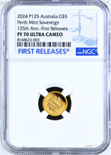 Load image into Gallery viewer, 2024 Australia Quarter Sovereign GOLD $5 coin NGC PF70 FR King Charles III
