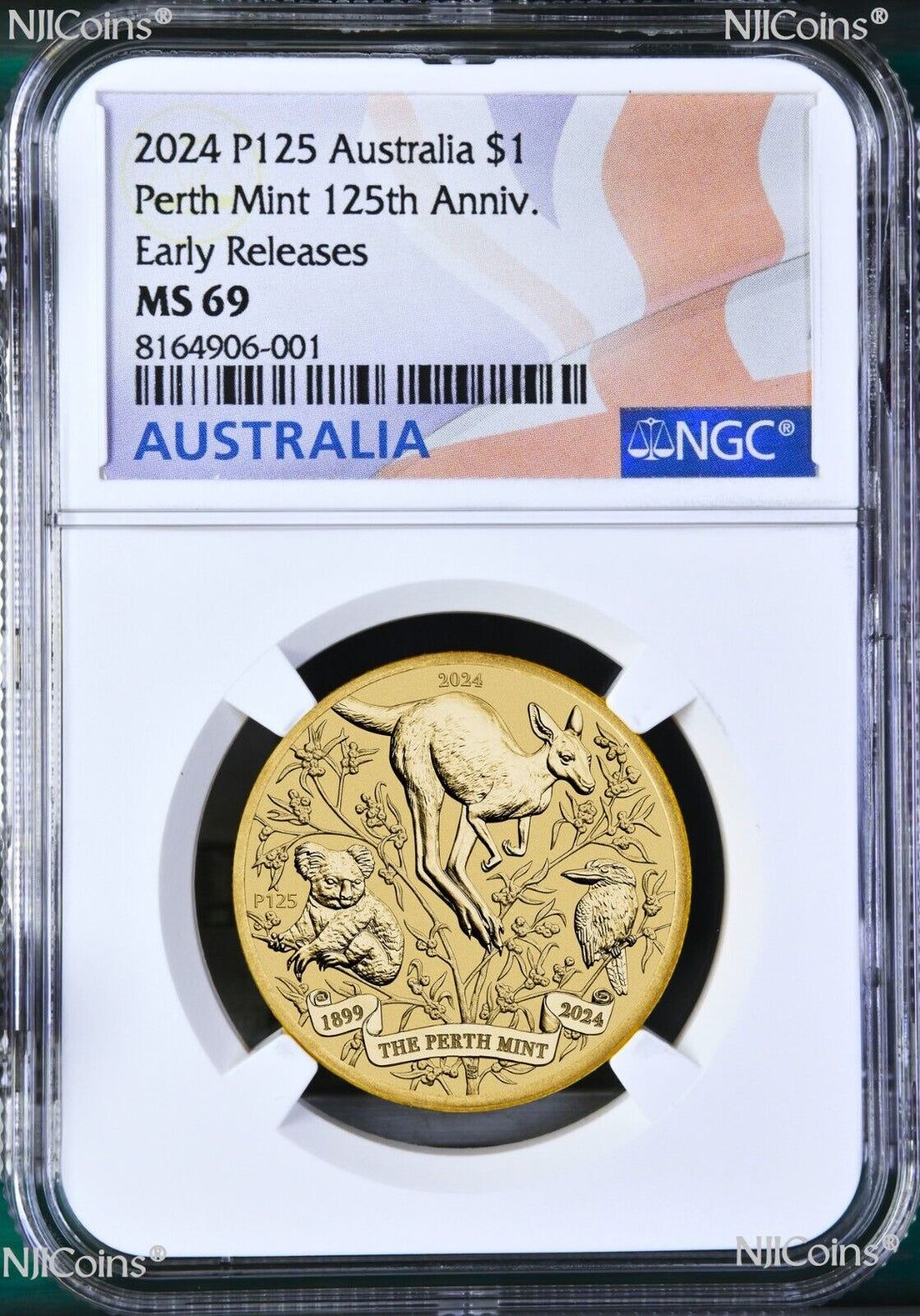 2024 P Perth Mint 125 Anniv. Base Metal Kangaroo/koala/Kooka NGC MS69 $1 Coin ER