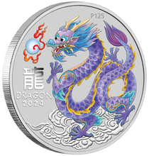 Load image into Gallery viewer, 2024 Lunar Year the Dragon 1oz LILAC Color Silver $1 Coin I Mint Capsule
