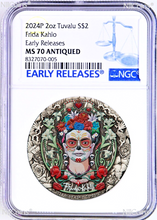 Load image into Gallery viewer, 2024 FRIDA KAHLO 2oz Silver Antiqued Colored $2 Coin NGC MS70 ER
