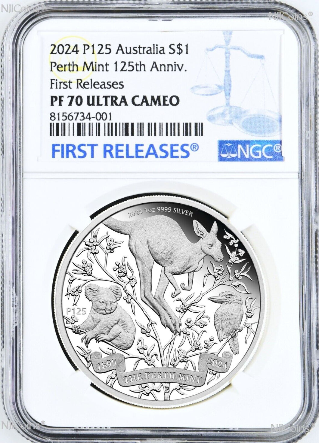 2024 P Perth Mint 125 Anniv. 1oz Silver Kangaroo/koala/Kooka NGC PF70 $1 Coin FR