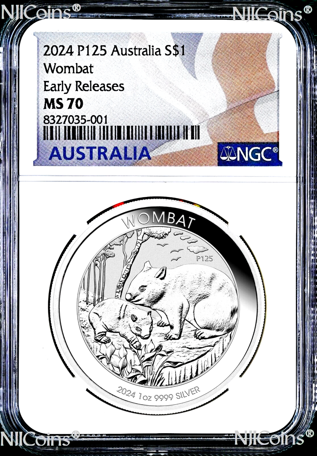 2024 P Australia Wombat 1 oz .9999 Silver Coin NGC MS 70 $1 ER FLAG Label