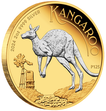 Load image into Gallery viewer, 2024 Reverse-Gilded Kangaroo Proof .9999 Silver 2oz $2 Coin w/ King Charles Effi
