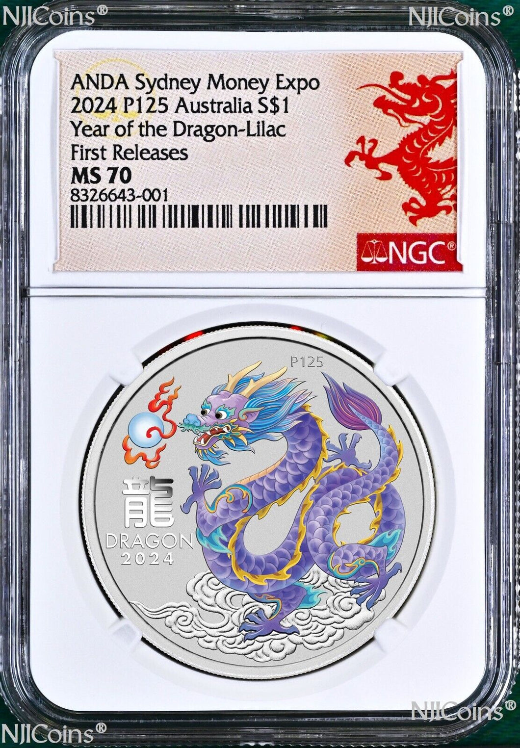 The LAST Color: 2024 Silver Year Dragon LILAC NGC MS70 1oz $1 Sydney Money Expo