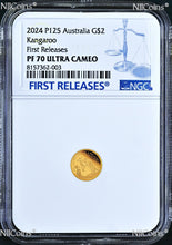 Load image into Gallery viewer, 2024 Australia Mini Roo Kangaroo PROOF 9999 GOLD 0.5g $2 NGC PF70 Coin FR BlueLb
