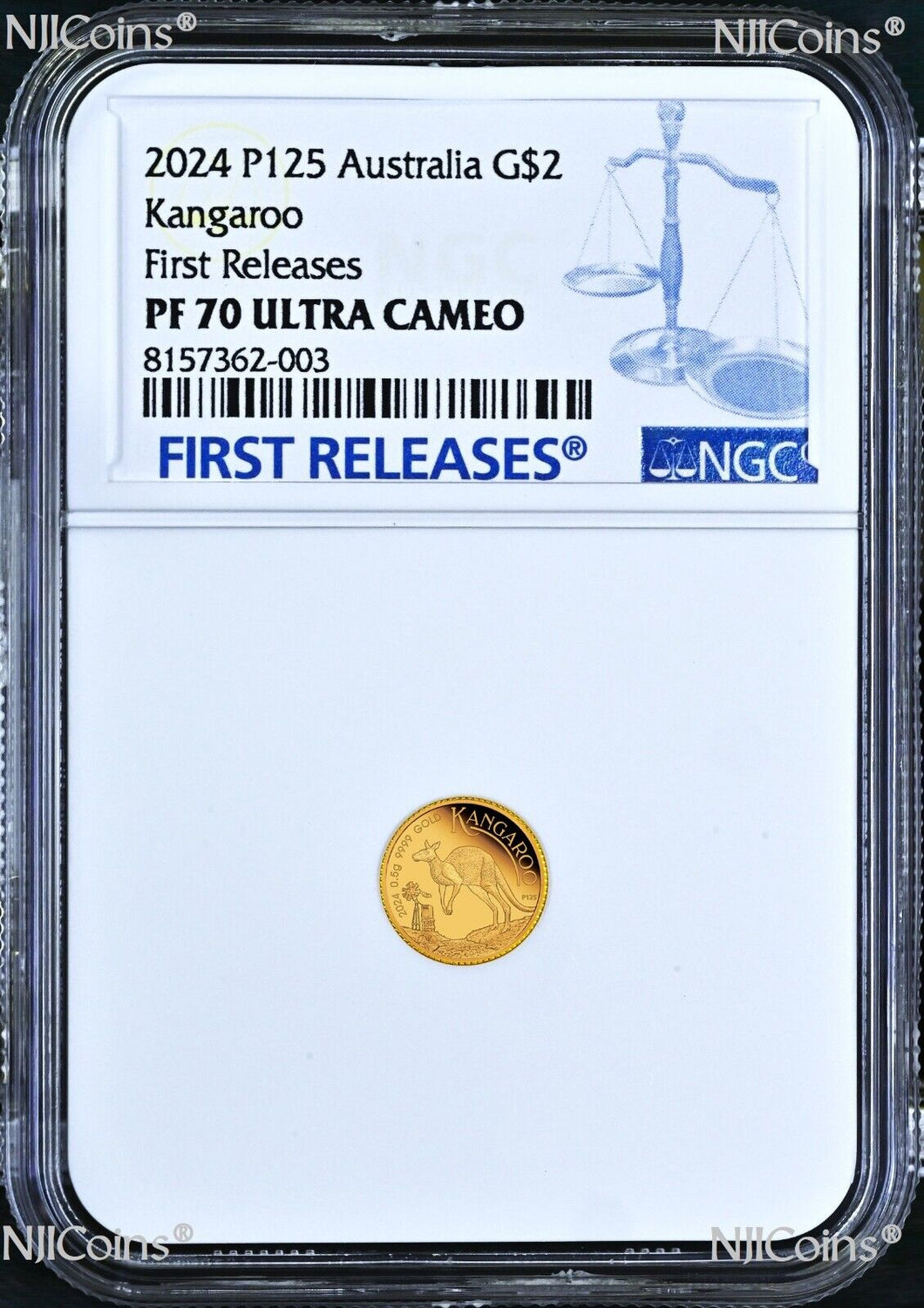 2024 Australia Mini Roo Kangaroo PROOF 9999 GOLD 0.5g $2 NGC PF70 Coin FR BlueLb