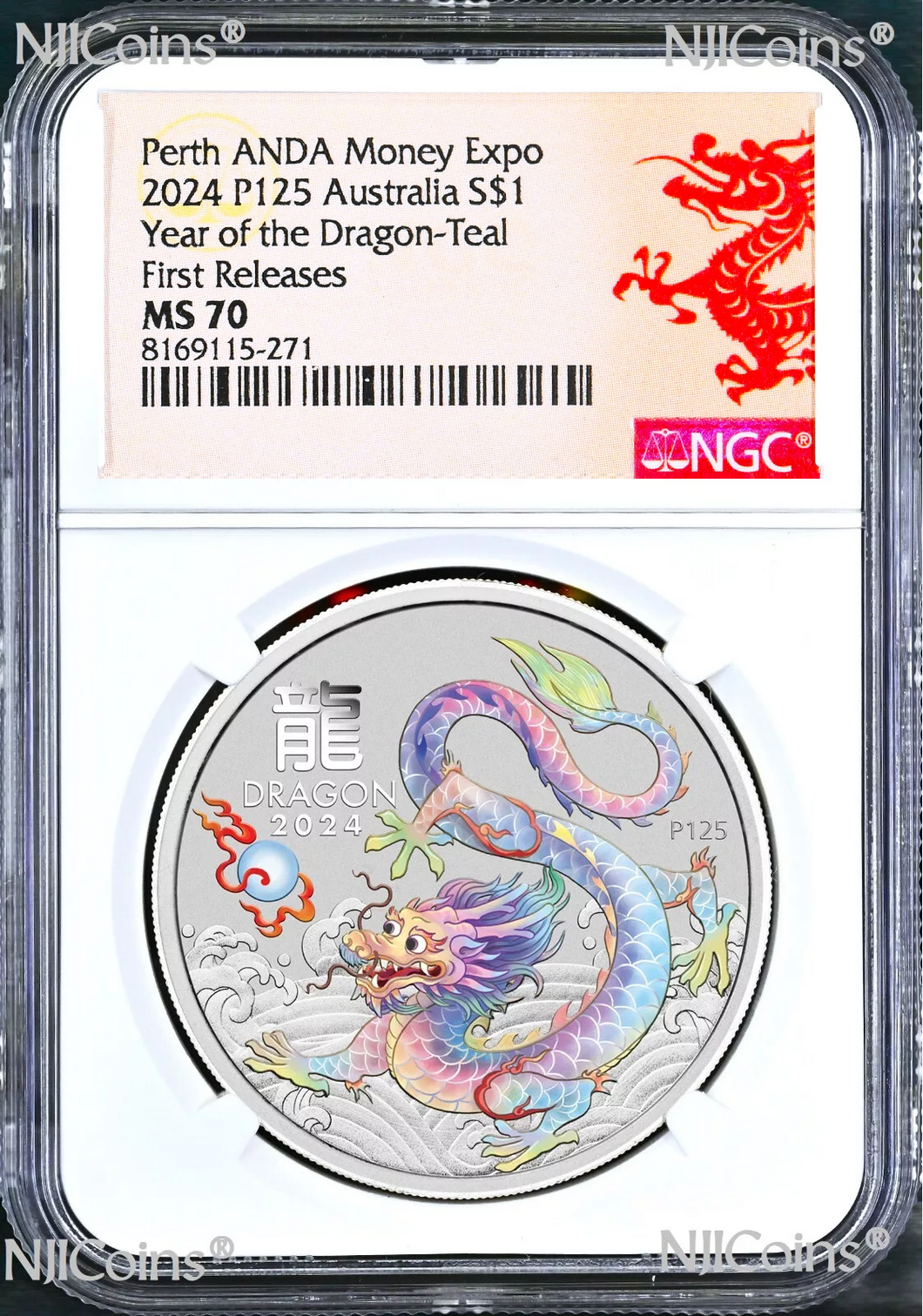 2024 Silver Lunar Year Dragon WHITE NGC MS70 1oz $1 NGC Error Labeled as TEAL V2