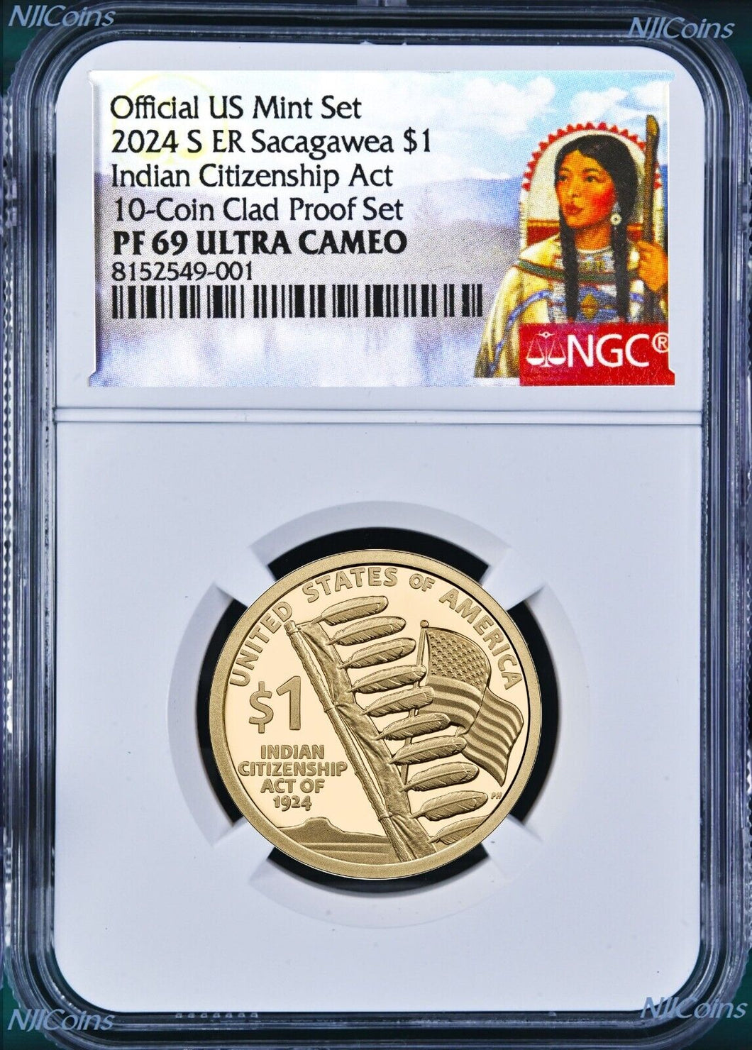 Coin Cladding 2024 Sacagawea Indian Citizenship Act PROOF $1 NGC PF69 coin *clad-set ...