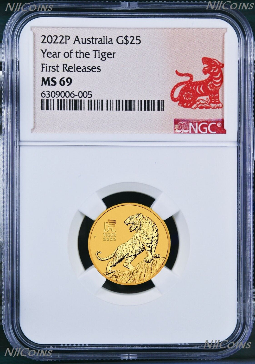 2022 Australia Bullion 1/4oz GOLD Lunar Year of the Tiger NGC MS69 $25 Coin FR