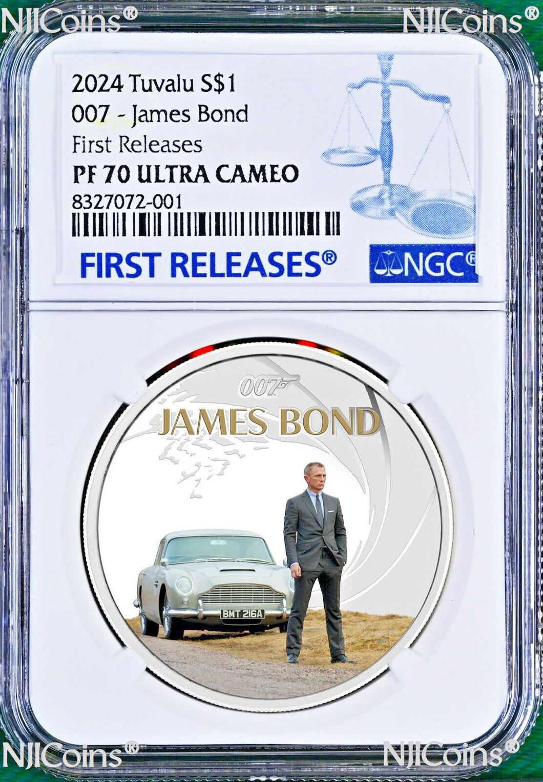 2024 James Bond DANIEL CRAIG SILVER PROOF $1 1oz COIN NGC PF70 Aston Martin DB5