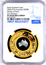 Load image into Gallery viewer, 2024 Australia Great Southern Land Mother of Pearl 2oz GOLD $200 Coin NGC PF70
