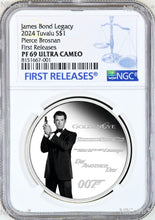 Load image into Gallery viewer, 2024 James Bond Legacy 4th Issue Pierce Brosnan SILVER $1 1oz COIN NGC PF69 FR
