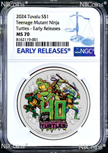 Load image into Gallery viewer, 2024 Teenage Mutant Ninja Turtles 40th Ann 1oz Colored Silver $1 COIN NGC MS70 E
