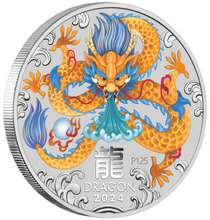 Load image into Gallery viewer, 2024 COLORED Lunar Year of the Dragon 5oz Silver $8 Coin In Capsule RegularIssue
