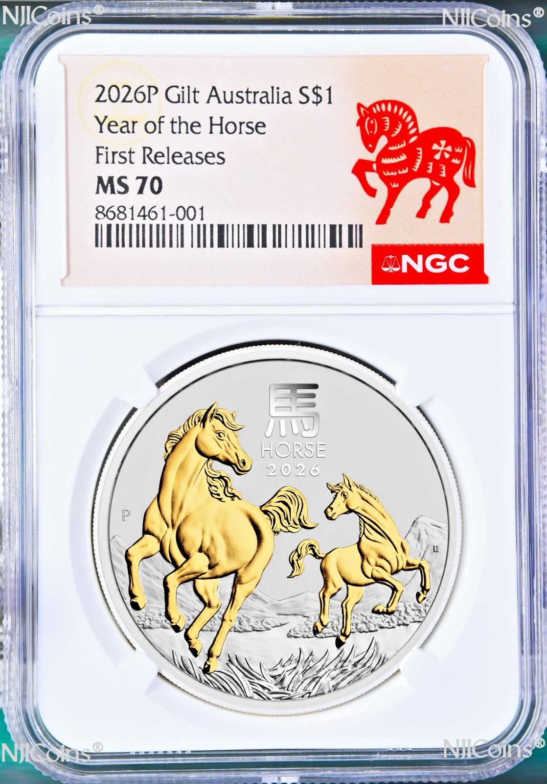 2026 Australia GILDED Silver Lunar Year of the HORSE NGC MS 70 1oz