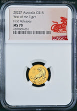 Load image into Gallery viewer, 2022 Australia Bullion GOLD $15 Lunar Year of the Tiger NGC MS70 1/10 oz Coin FR
