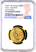 Load image into Gallery viewer, 2024 Australian Koala 1oz Gold Proof High Relief $100 COIN NGC PF70 ER Flag LB
