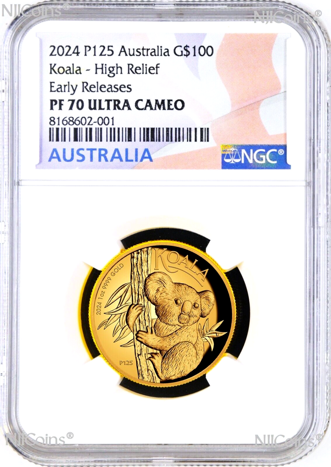 2024 Australian Koala 1oz Gold Proof High Relief $100 COIN NGC PF70 ER Flag LB