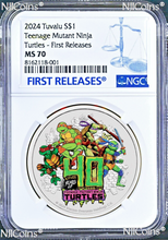 Load image into Gallery viewer, 2024 Teenage Mutant Ninja Turtles 40th Ann. 1oz Colored Silver $1 COIN NGC MS70
