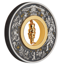 Load image into Gallery viewer, 2024 CHRISTMAS $2 2oz Silver Antiqued Coin w/24k gold-plated NUTCRACKER Insert
