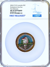 Load image into Gallery viewer, 2024 KOOKABURRA KAA KAA 2oz Silver Antiqued Colored Coin NGC MS70 FR Blue Label
