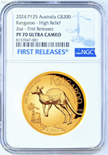 Load image into Gallery viewer, 2024 Australian High Relief Proof Kangaroo $200 NGC PF70 .9999 2oz GOLD Coin FR
