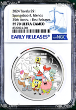 Load image into Gallery viewer, 2024 SPONGEBOB &amp; FRIENDS SQUAREPANTS 1oz .9999 Silver $1 COIN NGC PF70 UC FR
