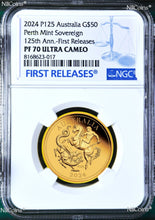 Load image into Gallery viewer, 5-Coin Set 2024 Aussie Q+H+S+D+F Sovereign GOLD $5 $15 $25 $50 $100 NGC PF70 FR
