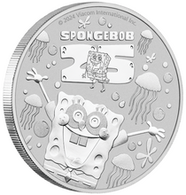 Load image into Gallery viewer, SPONGEBOB SQUAREPANTS 25th ANNIVERSARY 2024 1oz SILVER $1 Coin in Mint Capsule
