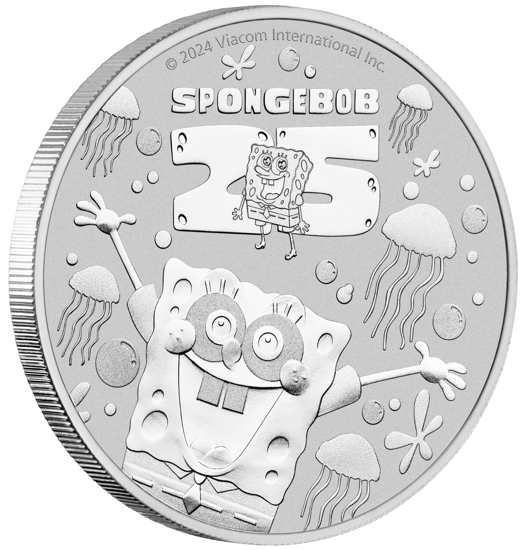 SPONGEBOB SQUAREPANTS 25th ANNIVERSARY 2024 1oz SILVER $1 Coin in Mint Capsule