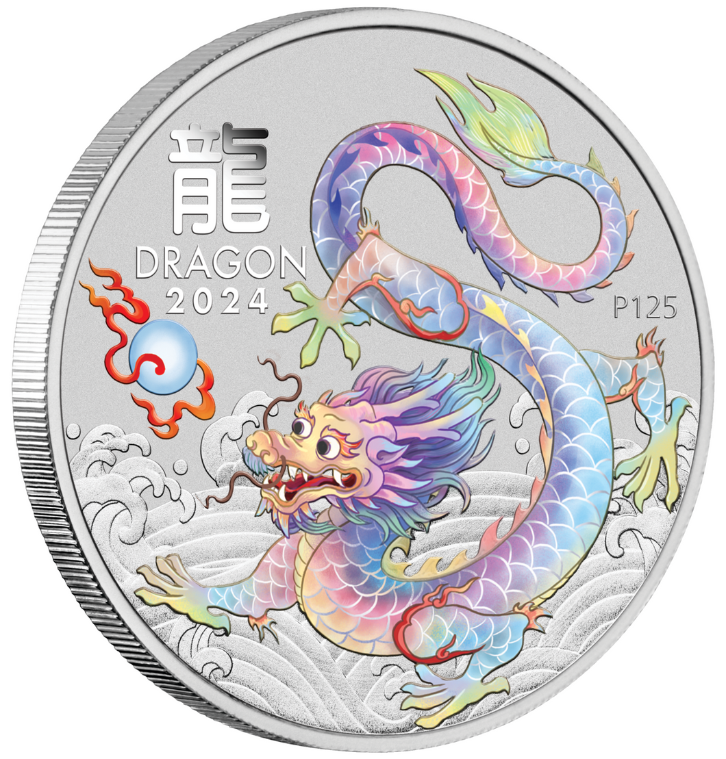 2024 Lunar Year of the Dragon WHITE 1/2 oz Silver Half Dollar Coin In Capsule