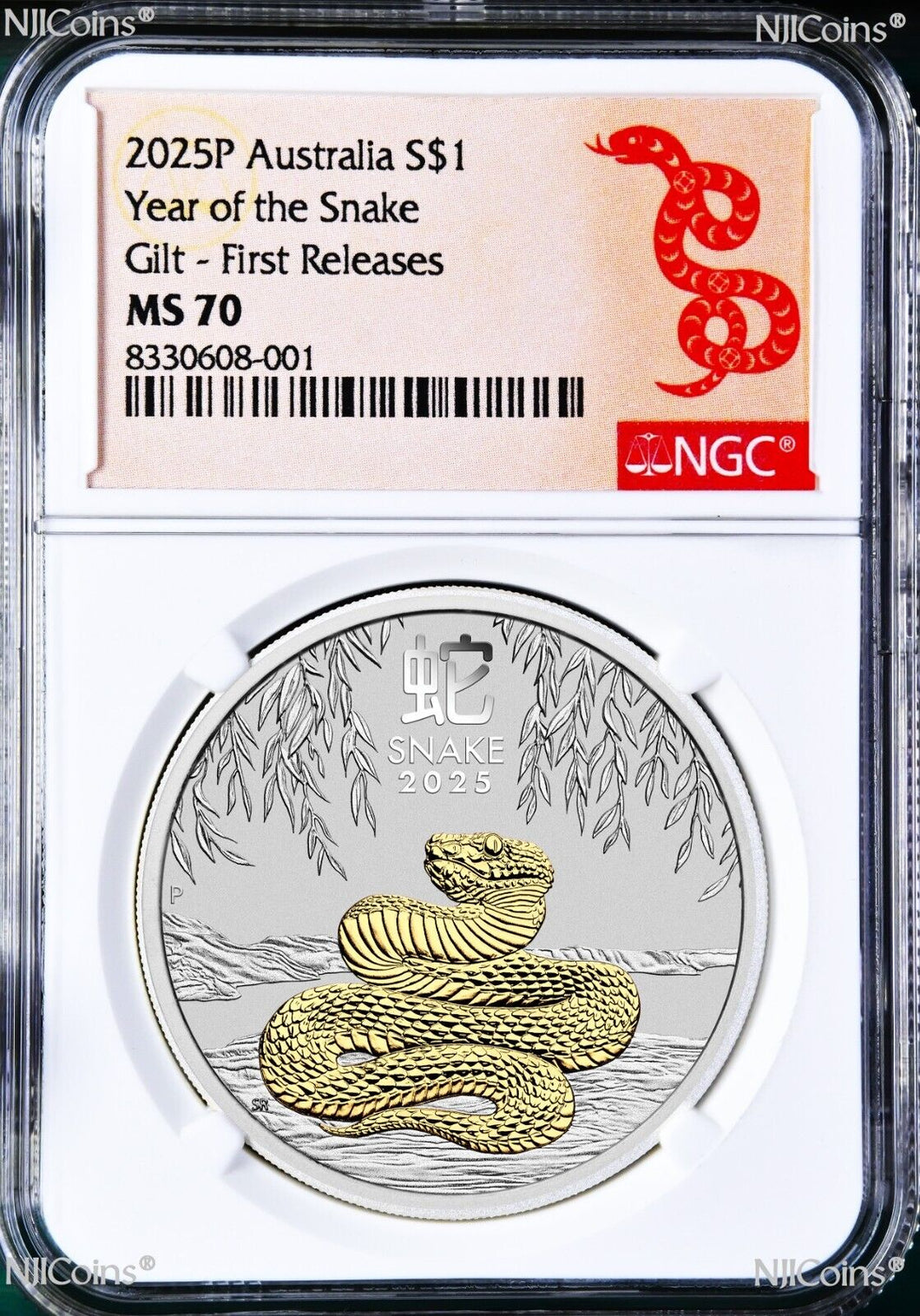 2025 Australia GILDED Silver Lunar Year of the SNAKE NGC MS 70 1oz Coi