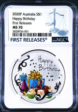 Load image into Gallery viewer, 2020 P AUSTRALIA Happy Birthday 1oz SILVER PROOF COIN NGC MS70 FR
