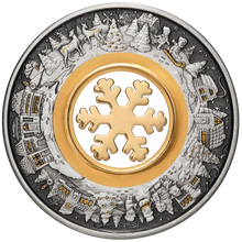 Load image into Gallery viewer, 2021 CHRISTMAS WONDERLAND $2 2oz Silver Antiqued Coin 24k gold plated Snow Flake
